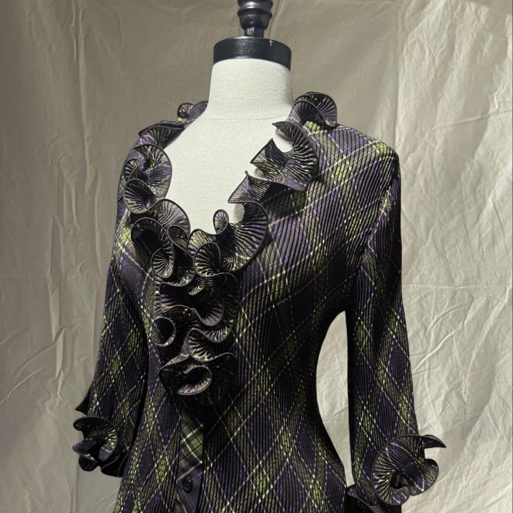 Y2K Purple Plaid Ruffle Gothic Blouse